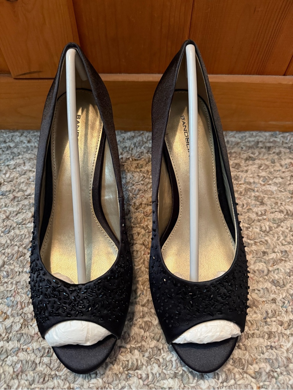 Bandolino Black Beaded Peep-Toe Heels